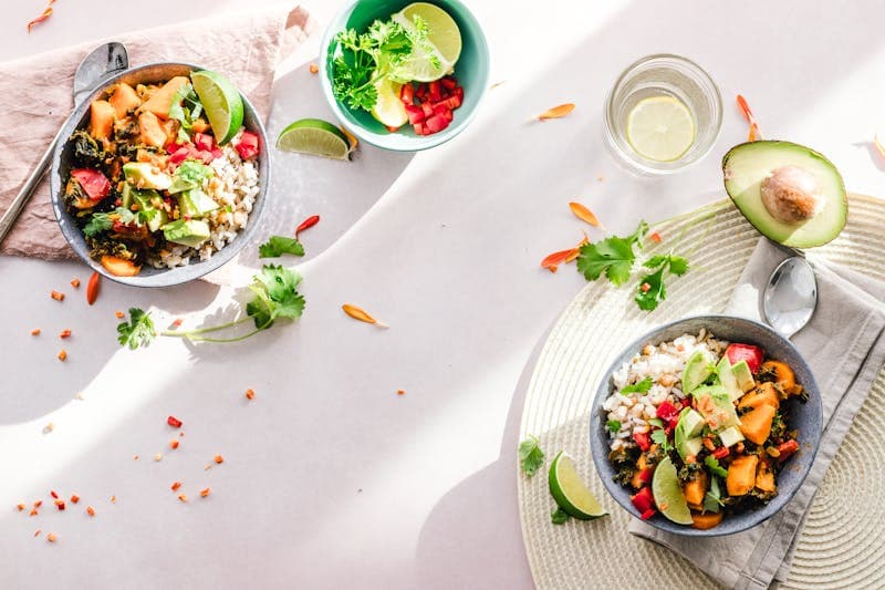 Fresh ingredients arranged on kitchen counter