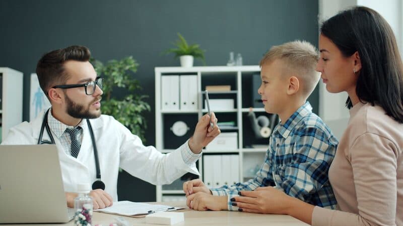 Parent and child at wellness checkup
