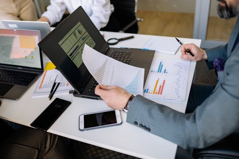 Marketer analyzing search console performance data