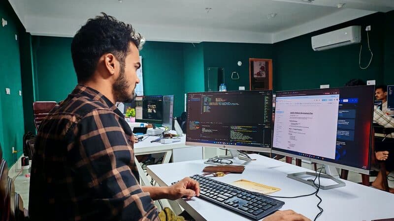 Developer debugging API integration on dual monitors